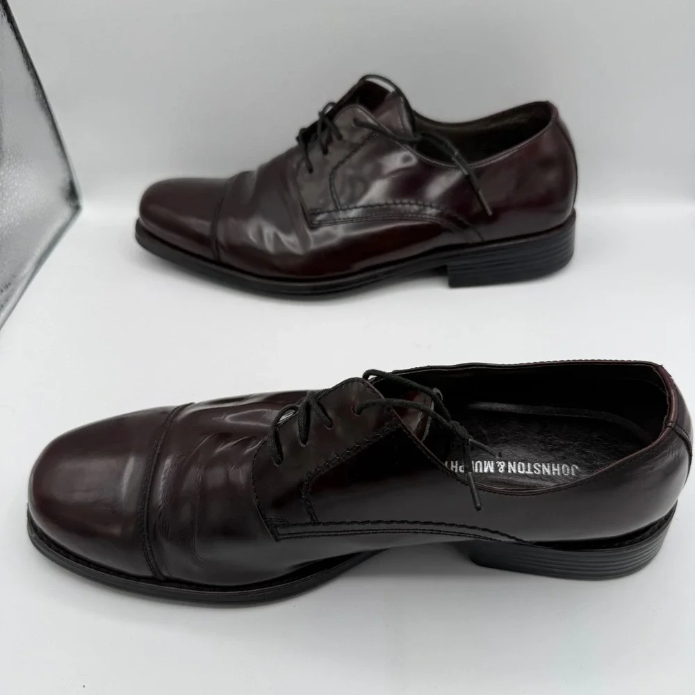 Johnston & Murphy Mens 10.5 M Burgundy Leather Cap Toe Derby Dress Shoes L10